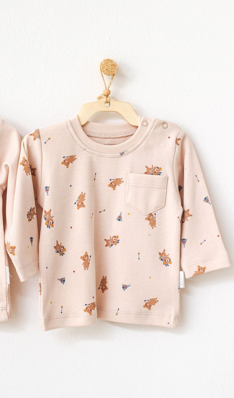 Bear Print Long-Sleeved Baby T-Shirt