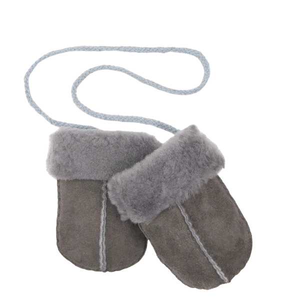 Baby Sheepskin Puddy Mittens on String | Grey