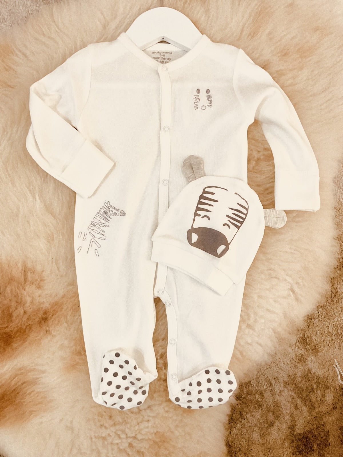 Zebra Baby Sleepsuit and Hat Set