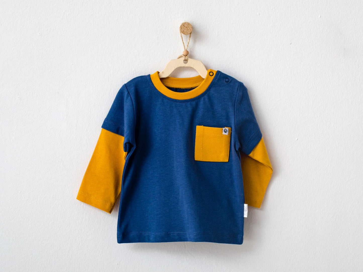 Multicoloured Long-Sleeved Baby T-Shirt - Blue and Yellow