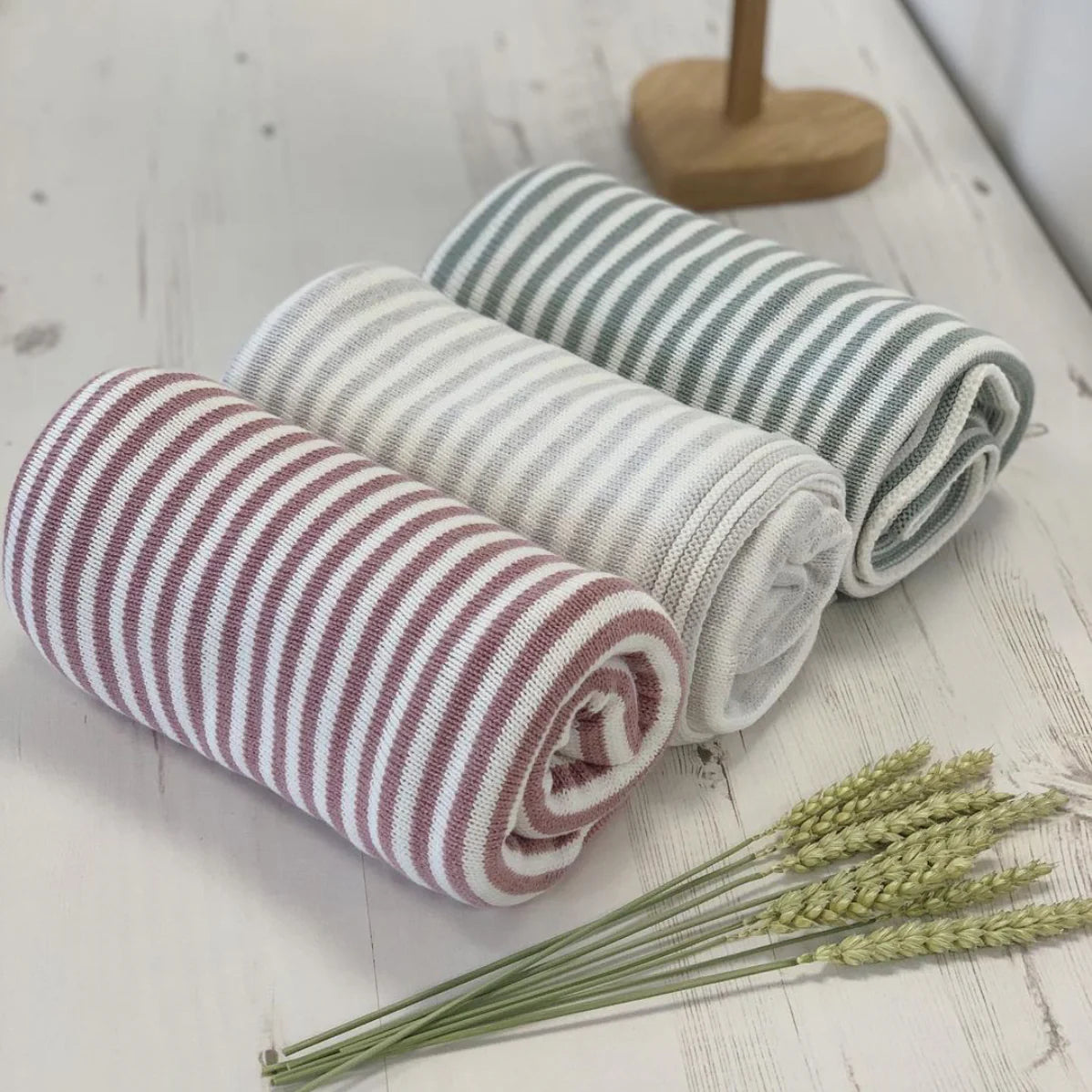 Organic Striped Baby Blanket - Raspberry