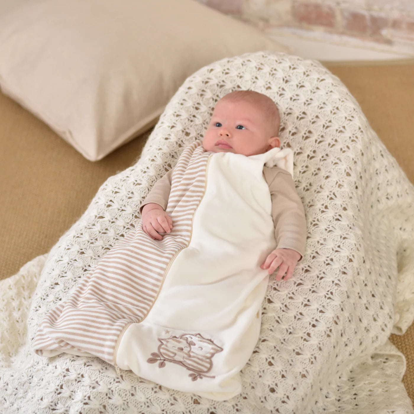 Organic Baby Sleeping Bag in Stripes Owl - 2.5 TOG