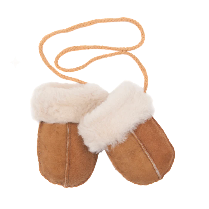 Baby Sheepskin Puddy Mittens on String | Chestnut