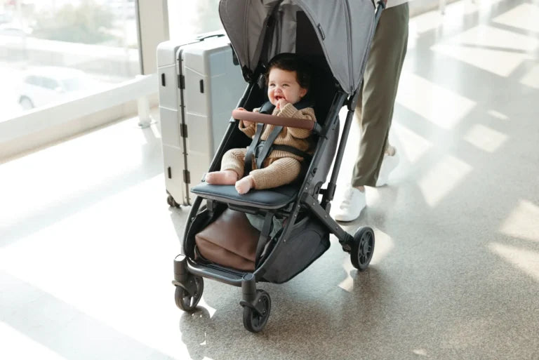 baby in stylish pushchair