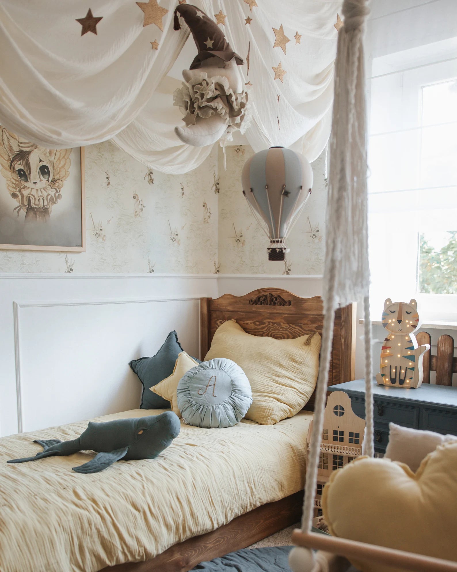 decorative hot air balloon in baby room