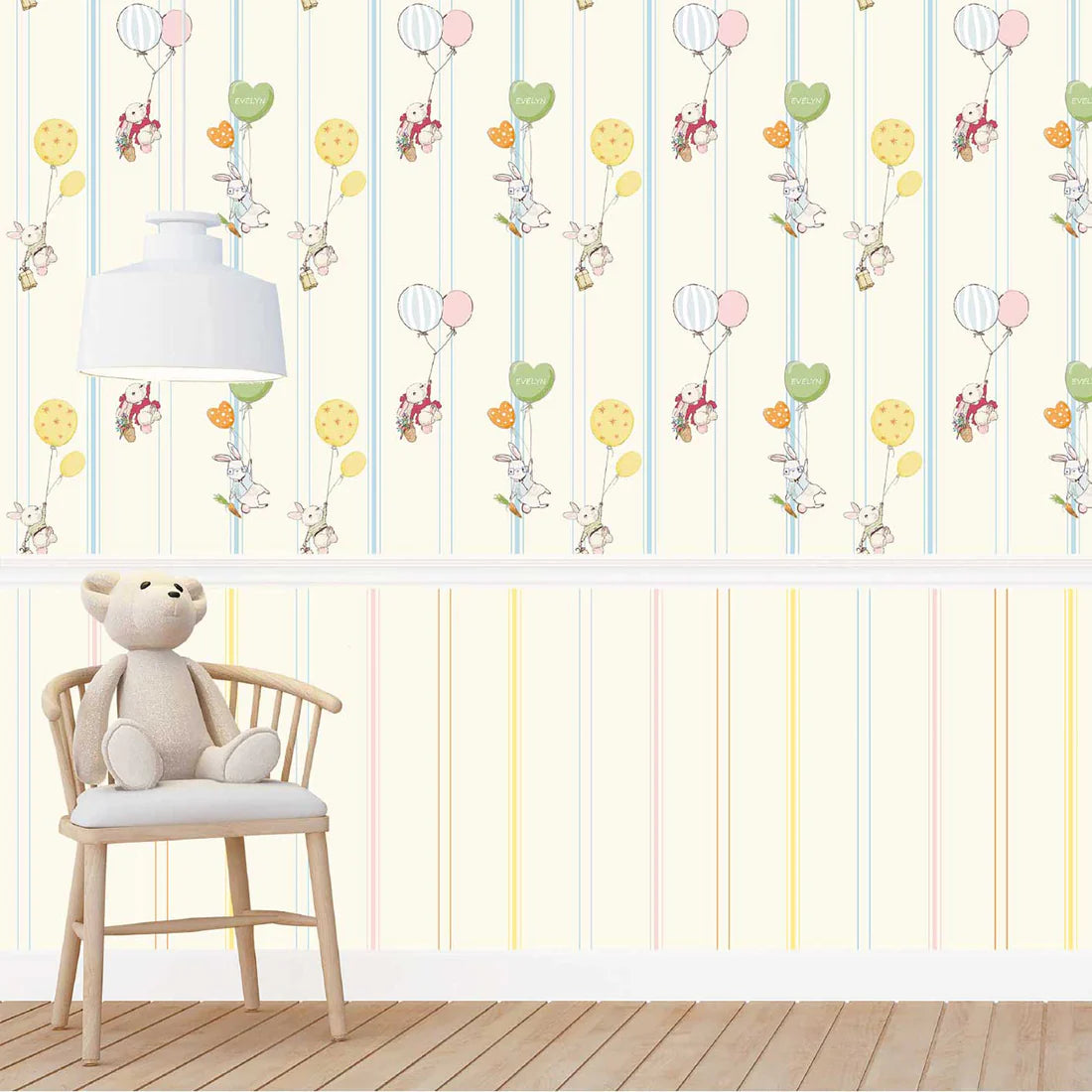 Bunnies and Balloons Wallpaper | Exclusive nursery wallpaper