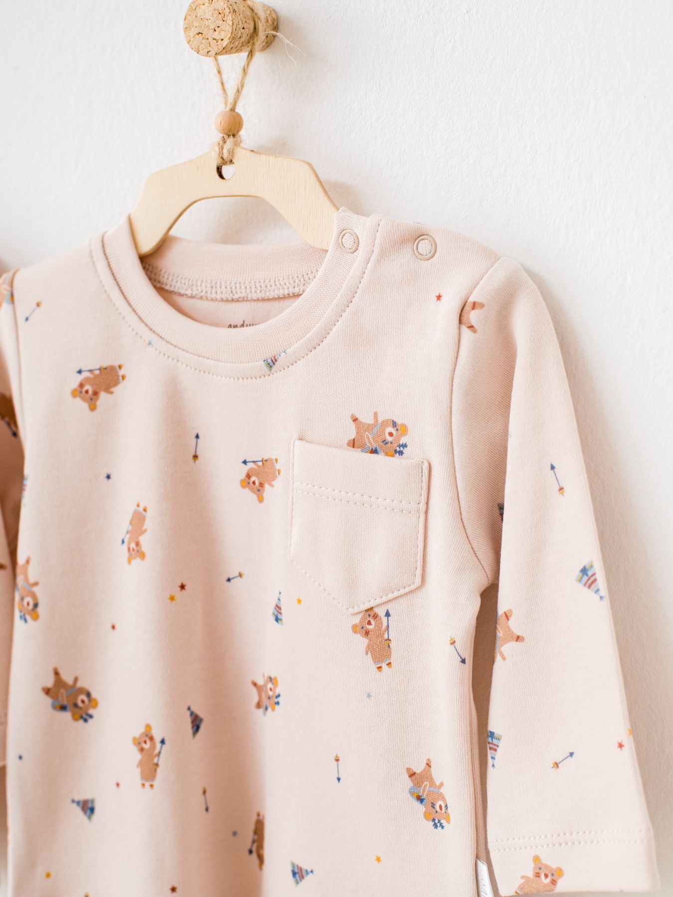 Bear Print Long-Sleeved Baby T-Shirt