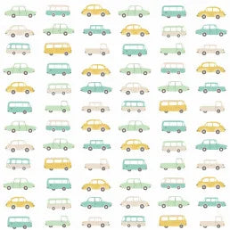 car prints fabric for children's room by casadeco blue variant