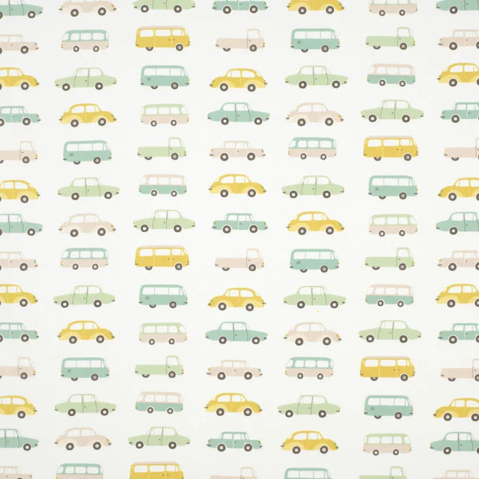 printed cars fabric for kids room decor by casadeco green variant