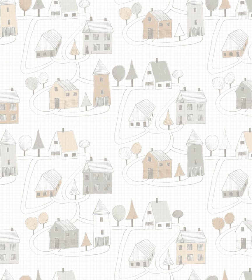 small village print fabric beige variant