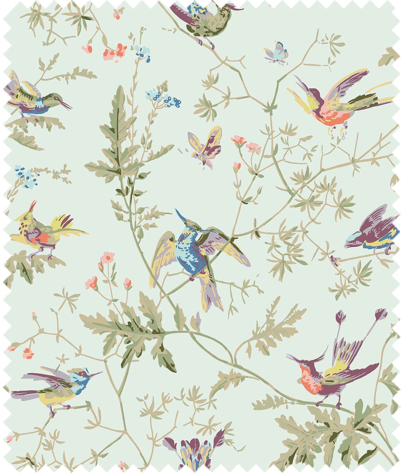 hummingbirds cotton fabric blue variant