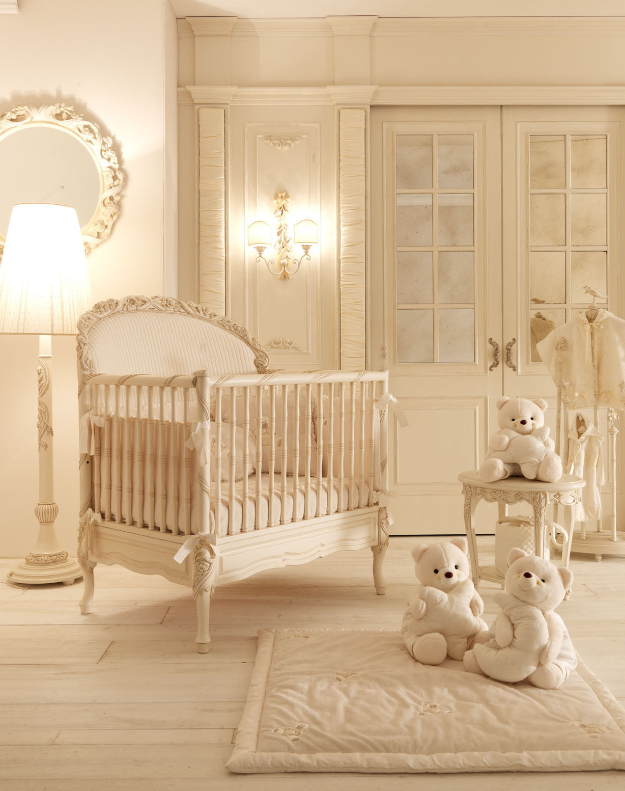 stylish small baby cot in a beautiful nursery