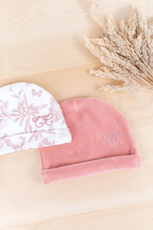 Ivory & Pink Cotton Hat  | Organic nursery fabrics