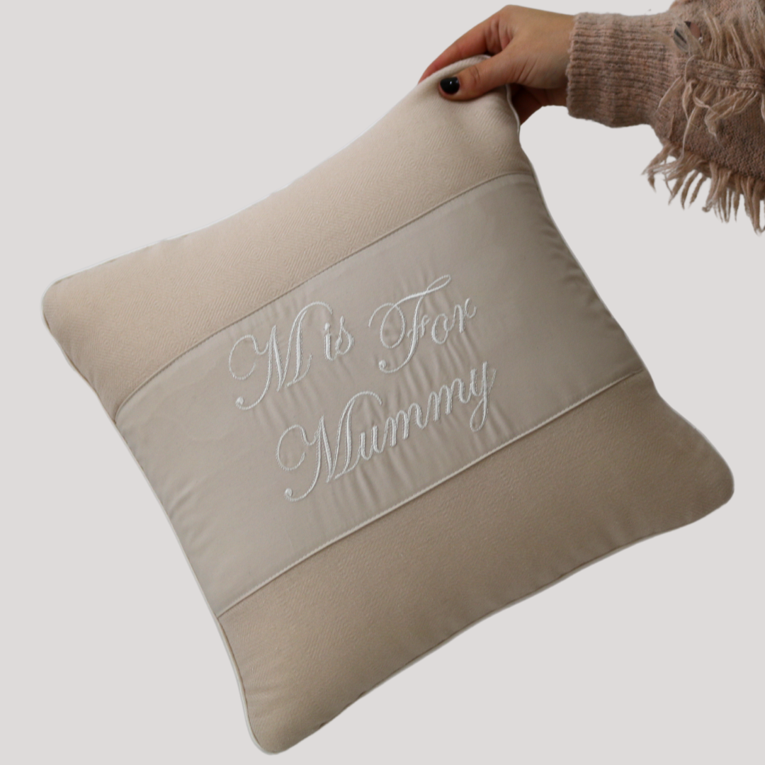 M is For Mummy Embroidered Cushion