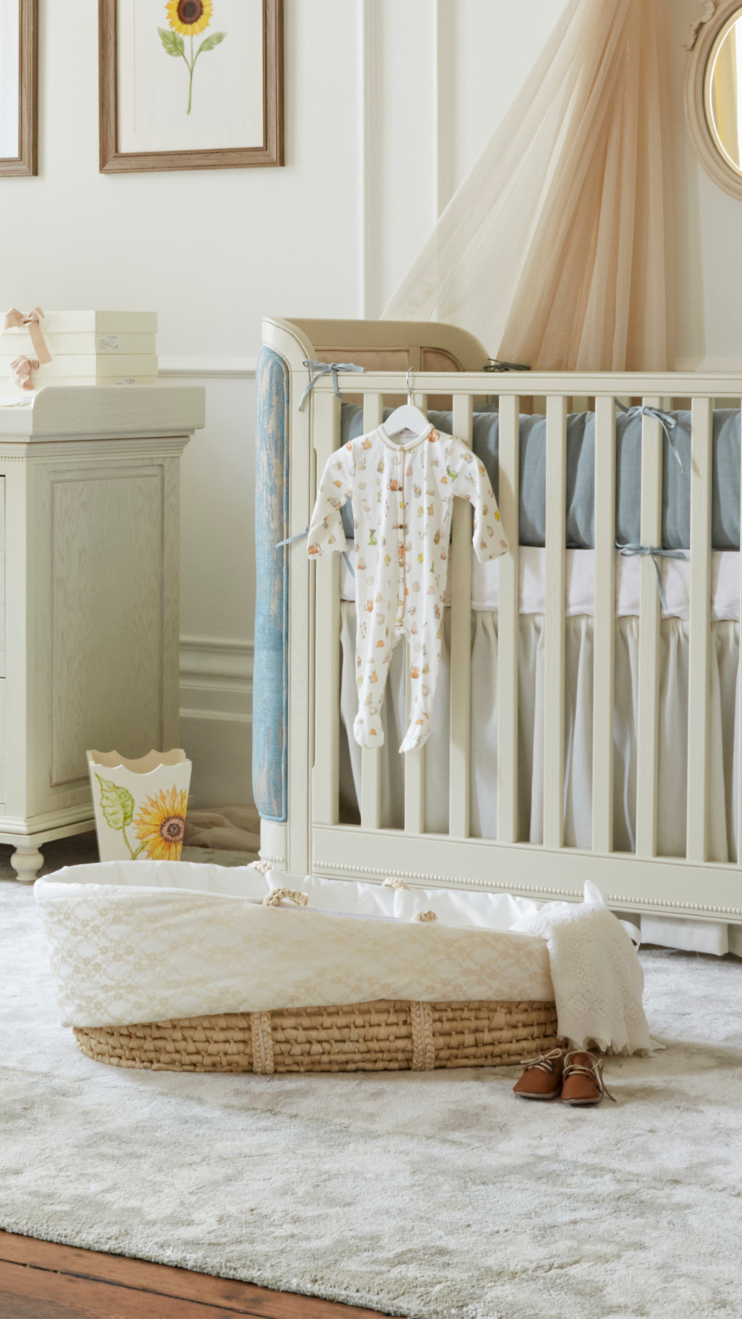 elegant moses basket in stylish baby room