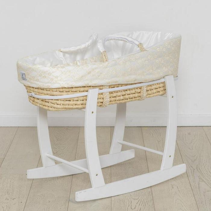 moses basket with gold lace bedding