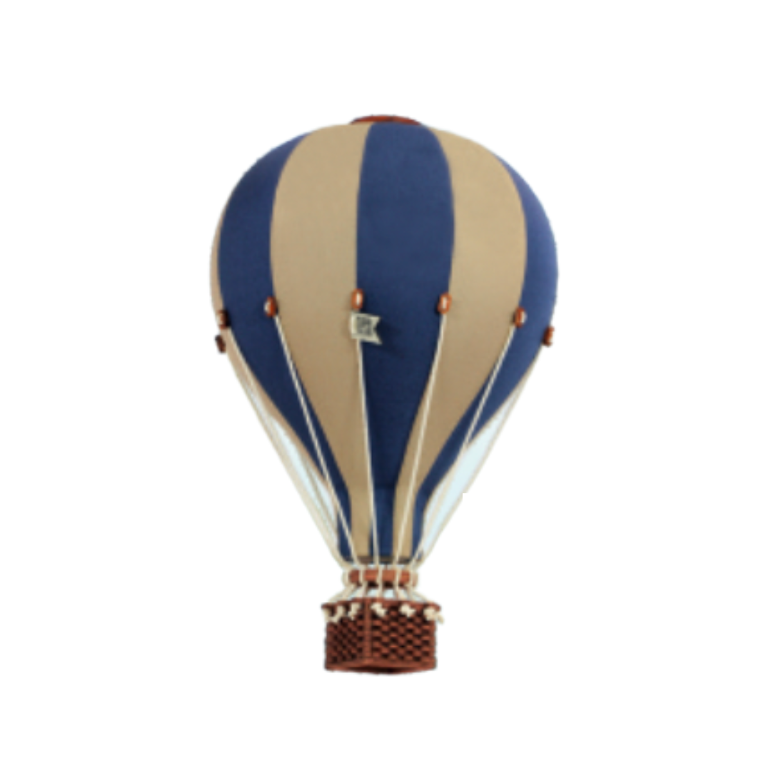 beige and navy decorative hot air balloon for children's room