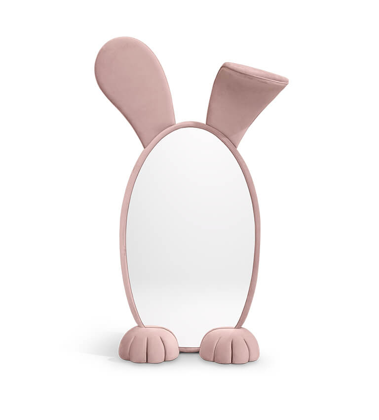 pink-coloured bunny floor mirror for baby nursery