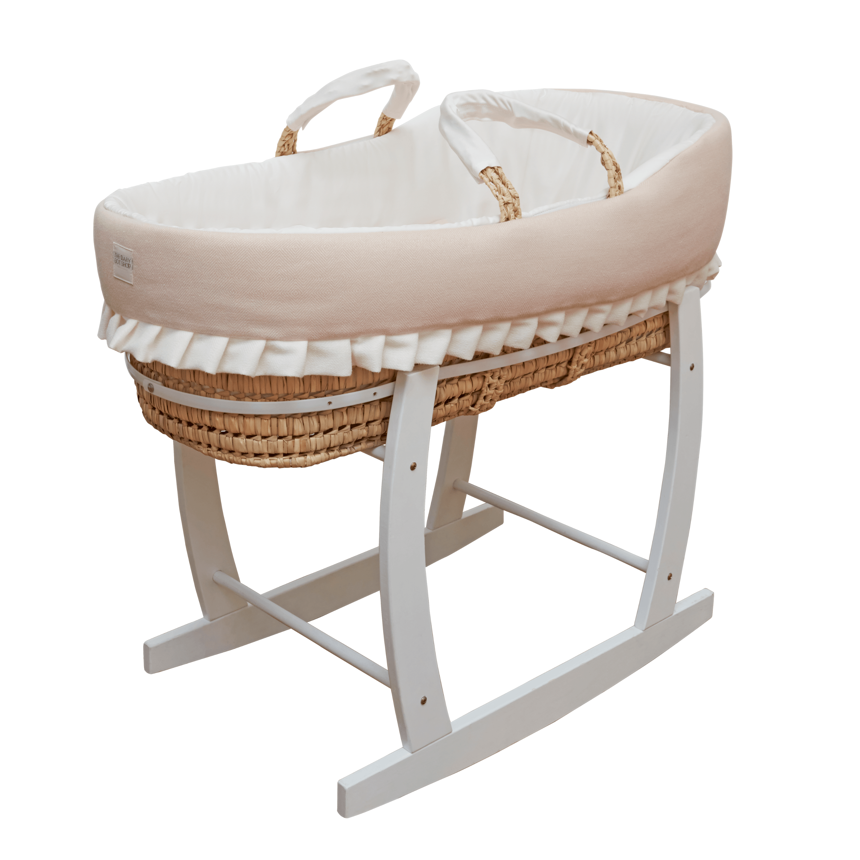 elegant rose-coloured moses basket with stand